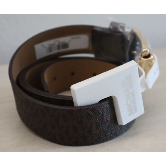 Michael Kors 553559C Women Sz XL Brown "MK" Monogram Print w/Gold Buckle Belt $6 - Picture 6 of 8